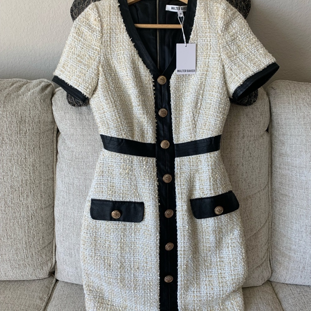 Walter Baker Tweed Mini Dress with Black Trim